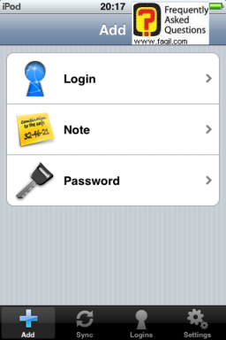 בלשונית תראו login, note, password , באייפון