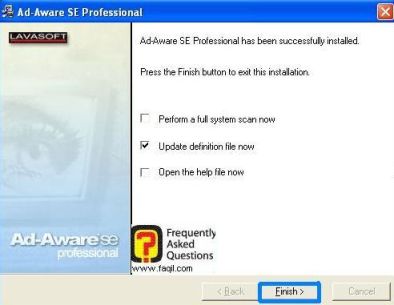 בחירה Finish, לסיום התקנת Ad aware se/pro