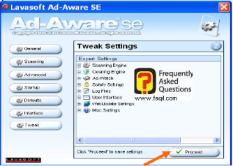 הגדרות חלון Tweak Settings , ב ad aware   