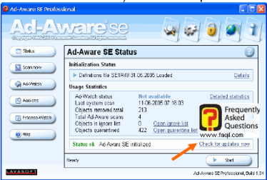 לחיצה על Check for updates now , ב ad aware   