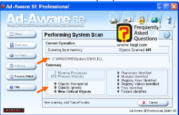 תוצאות הנתונים המצטברים בסריקה, ב ad aware   