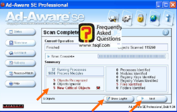 תוצאות הסריקה , ב ad aware   