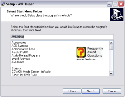 מסך תפריט מהיר, להתקנת avi joiner