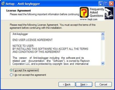מסך תנאי שימוש  , להתקנת  Anti Keylogger
