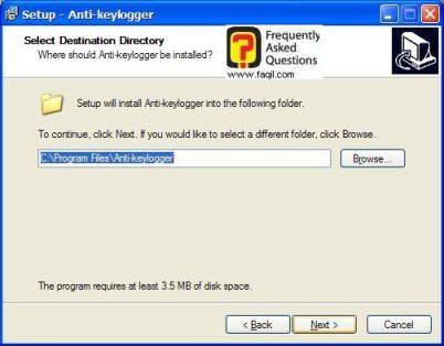 מסך מיקום יעד  , להתקנת  Anti Keylogger