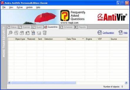 מסך ההסגרה של Antivir 