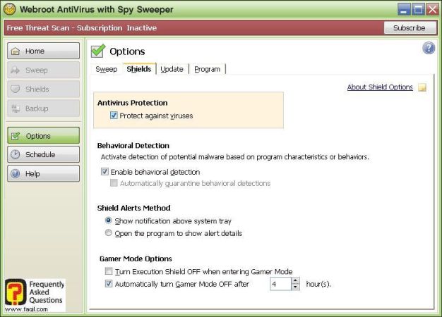 בחירה ב-Options וב-Shields 