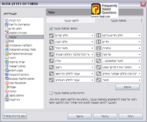 אפשרויות  מחוות עכבר, בדפדפן Avant   
