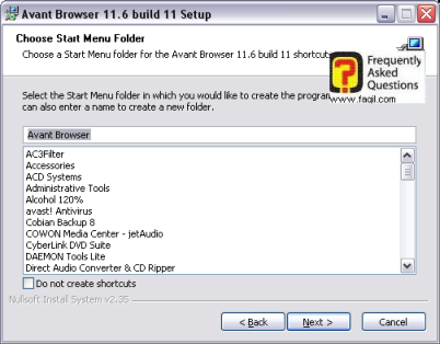 התפריט המהיר, בהתקנת דפדפן Avant  