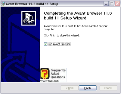 ההתקנה הסתיימה של דפדפן Avant  