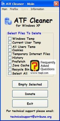 חלון ראשי  בדפדפן  אינטרנט אקספלורר, ATF Cleaner  
