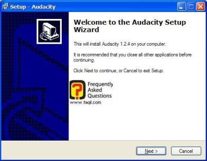 מסך ברוכים הבאים,בהתקנת  Audacity