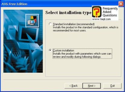   בחירת סוג ההתקנה לאנטיוירוס avg free