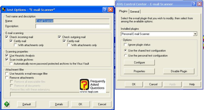   מאפייני הסריקה האוטומטית  במייל  של אנטיוירוס  avg free