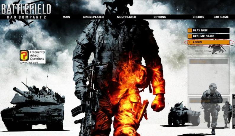 בחרו ב-Login,המשחק Battlefield Bad Company 2  (באטפילד בד קומפני 2)  