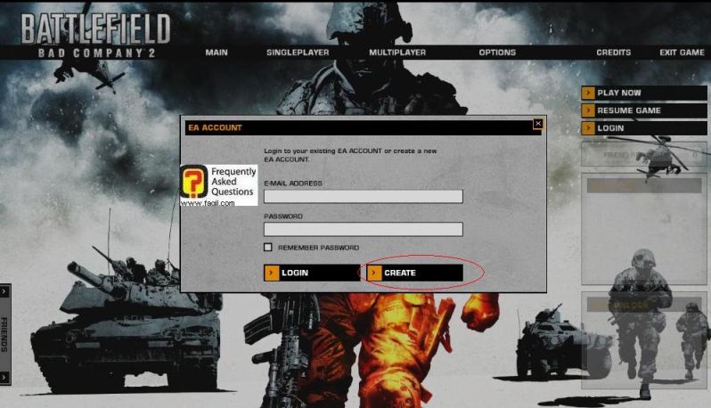 בחרו ב-Create, המשחק Battlefield Bad Company 2  (באטפילד בד קומפני 2)  