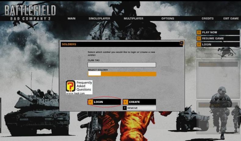 בחירה בLogin, המשחק Battlefield Bad Company 2  (באטפילד בד קומפני 2)  