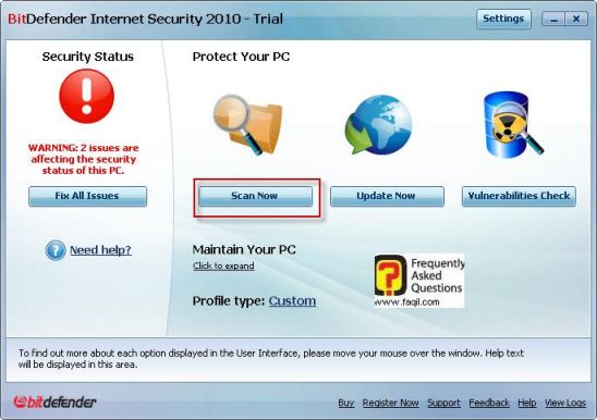סריקת המחשב, BitDefender Internet Security 2010 