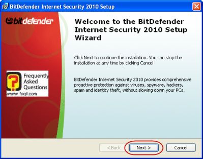 מסך ברוכים הבאים להתקנה, BitDefender Internet Security 2010 