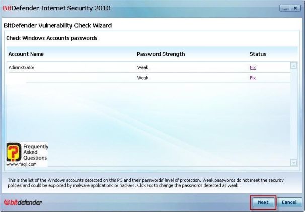 תיקון בחשבונות את נקודת התורפה, BitDefender Internet Security 2010 