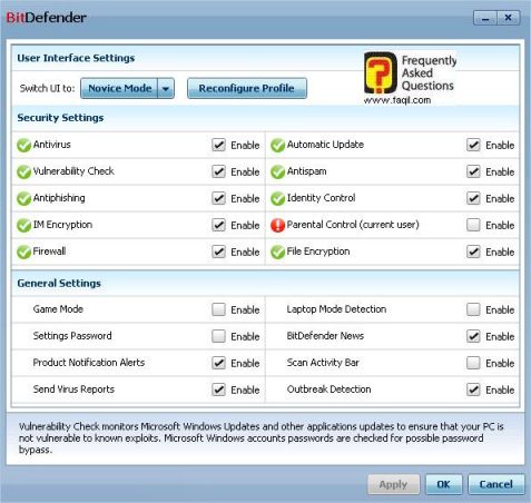 הגדרות כלליות מה יופעל ברקע, BitDefender Internet Security 2010 