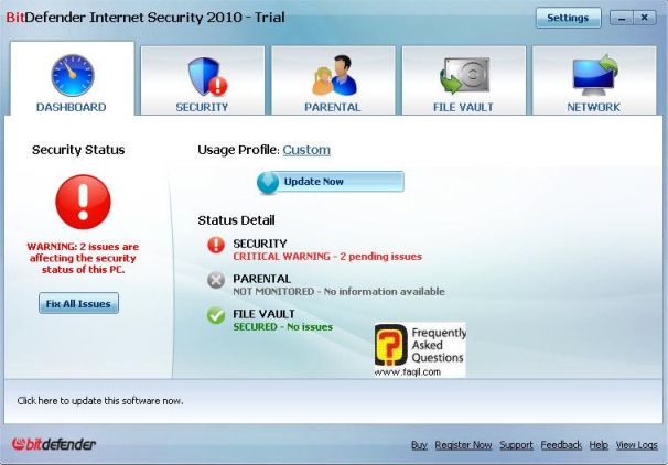 לוח מחוונים, BitDefender Internet Security 2010 