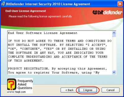מסך הסכם הרישיון להתקנה, BitDefender Internet Security 2010 