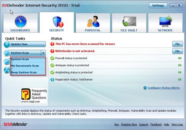 בחירה בלשונית אבטחה, BitDefender Internet Security 2010 