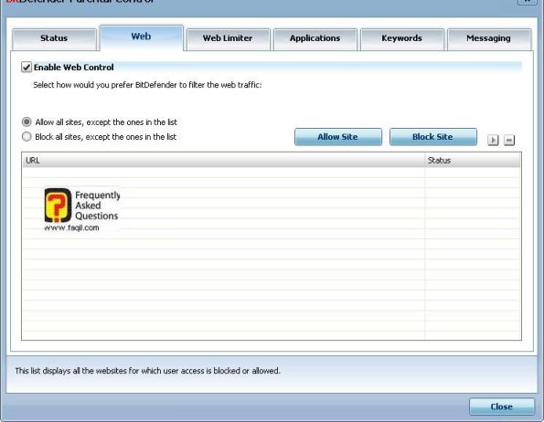 אישור אתרים  וחסימת אתרים  , BitDefender Internet Security 2010 