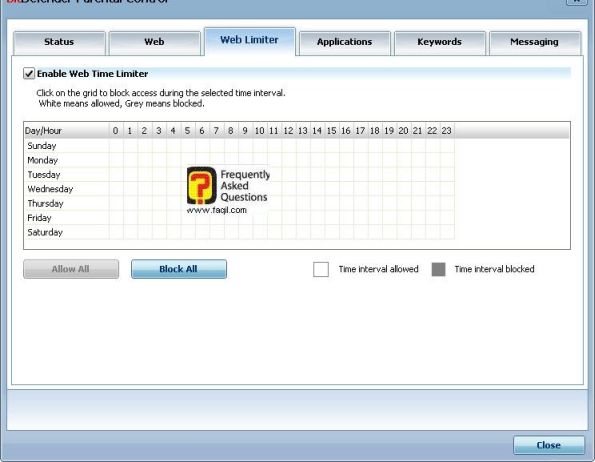 הגבלה לפי שעות ויום, BitDefender Internet Security 2010 
