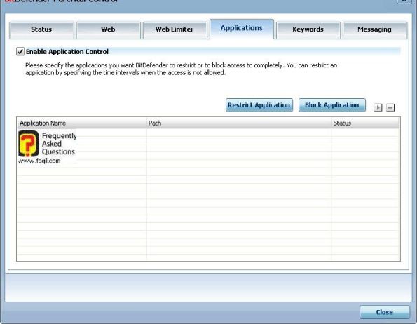 אפליקציות חסומות ופתוחות, BitDefender Internet Security 2010 