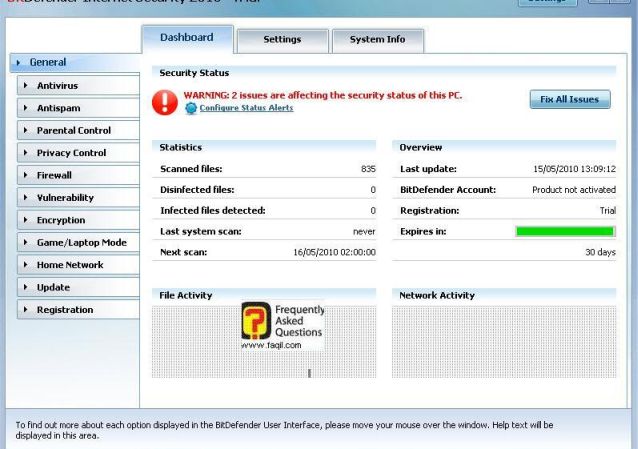 מסך הגדרות כללי, BitDefender Internet Security 2010 