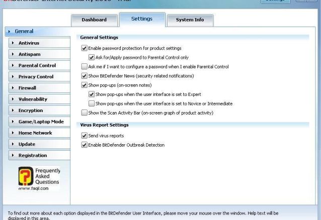 מסך הגדרות כללי, BitDefender Internet Security 2010 