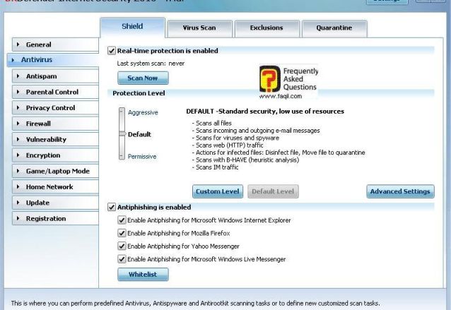 הגדרות אנטיוירוס, BitDefender Internet Security 2010 