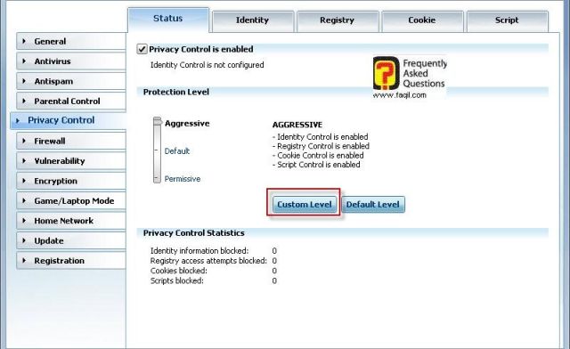 הגדרות פרטיות, BitDefender Internet Security 2010 
