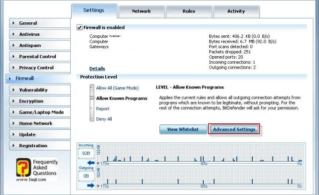 הגעה להגדרות מתקדמות חומת אש,BitDefender Internet Security 2010 
