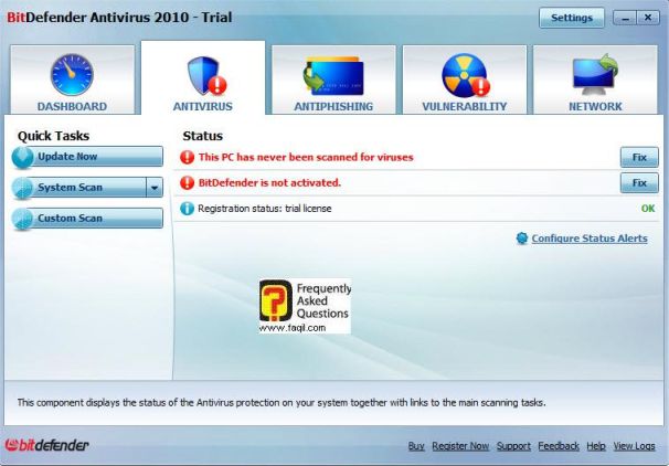 מסך שימוש אנטיוירוס,BitDefender Antivirus 2010
