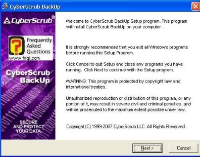 מסך ברוכים הבאים, CyberScrub Backup