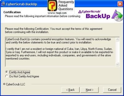 מסך הסכמה, CyberScrub Backup