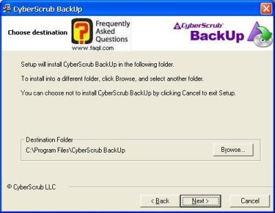 בחרו את מיקום היעד להתקנה, CyberScrub Backup