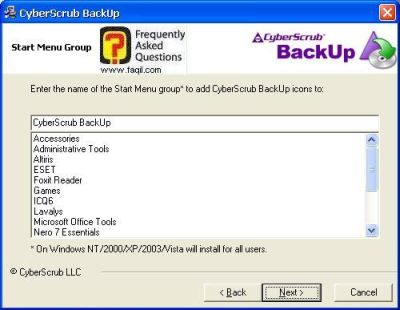 בחרו שם לתפריט המהיר, CyberScrub Backup