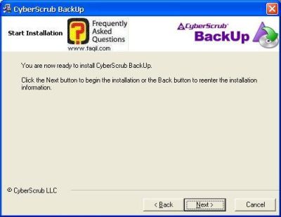 מסך התחלת התקנה, CyberScrub Backup