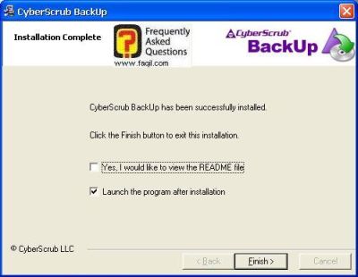 ההתקנה הסתיימה, CyberScrub Backup
