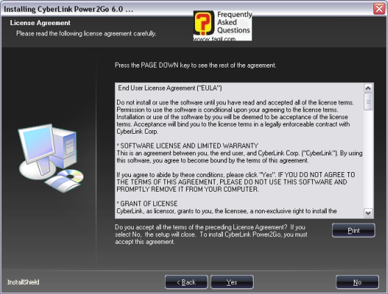מסך הסכם הרישיון, power2go6 