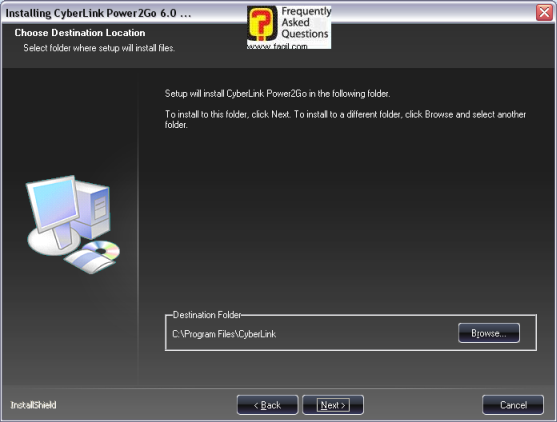 מסך נתיב ההתקנה, power2go6 
