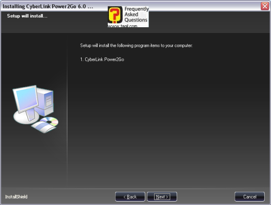 מסך לקראת ההתקנה, power2go6 