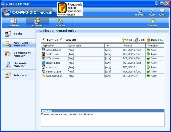 בחירה ב-Application Monitor ,לבדוק אם פועלות תוכנות ברקע ואילו שמנסות לפעול , Comodo   