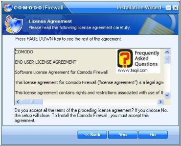 מסך תנאי שימוש, Comodo   