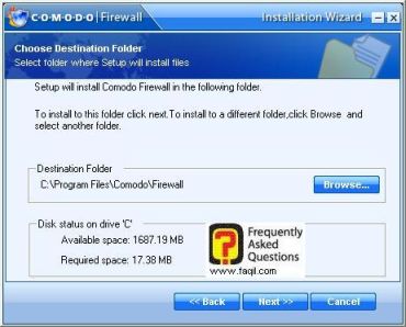 מסך מיקום יעד להתקנה, Comodo   