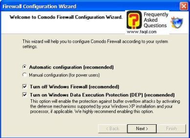 הגדרות מומלצות אוטומטיות, Comodo   